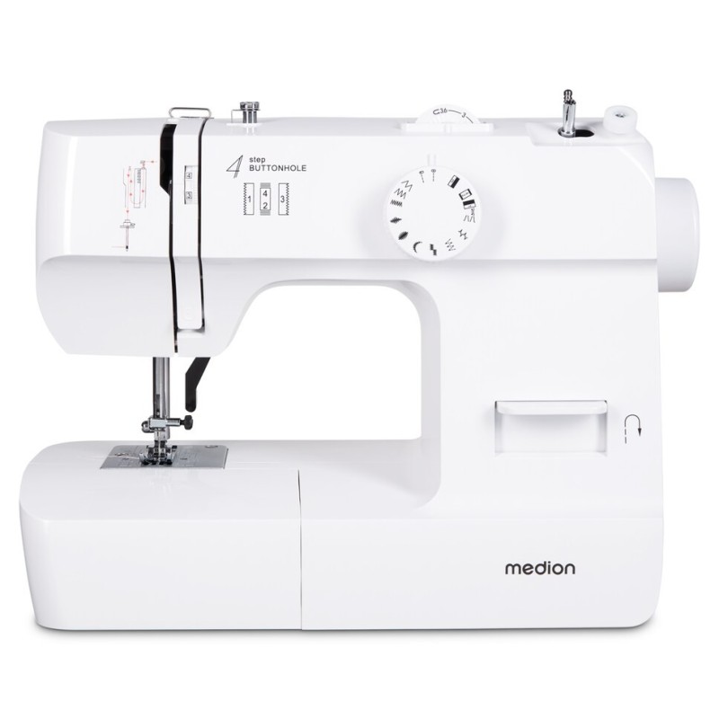 MEDION LIFE Nähmaschine SM70 (MD 11179) 12 verschiedene Stickmuster, 4 Schritte Knoploch, einstellbare Stichlänge, 70 Watt