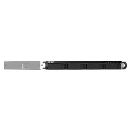 QNAP TS-464U-RP NAS Rack (1U) Intel® Celeron® N5095 8 GB DDR4 0 TB QNAP Turbo System Aluminium, Schwarz