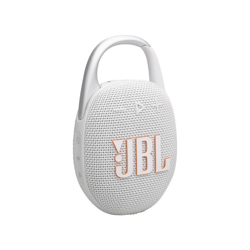 JBL Clip 5, Sistema audio portatile Waterproof e Dustproof con moschettone integrato, Bianco